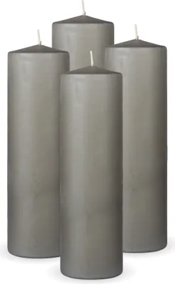 Zdjęcie produktu dla HS Candle świece filarowe 4-pak "Jasnoszary", rozmiar Ø7 x 20 cm, świece woskowe o długim czasie palenia do 65 godzin - bezzapachowe świece filarowe - wiele kolorów/rozmiarów