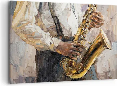 Produktbild von Bild auf Leinwand - Leinwandbild - Einteilig - Saxophon Öl Musiker - 100x70cm - Wand Bild - Wanddeko - Wandbilder - Leinwanddruck - Bilder - Wanddekoration - Leinwand bilder - Wandbild - AA100x70-4808