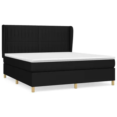Image de vidaXL Lit boxspring avec matelas noir 160x200 cm Tissu