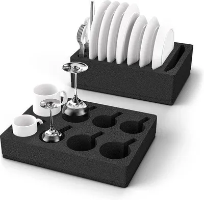 Image de Set de vaisselle pour le camping, 8 assiettes et 8 tasses, sans vaisselle, compact