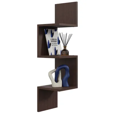 Produktbild von Eckregal Wenge – modernes Hängeregal für Bücher und Deko, stabile Wand-Eckablage in dunkler Holzoptik für Wohnzimmer und Büro