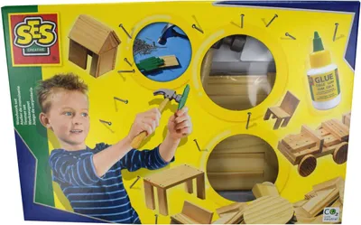 Produktbild von SES Creative 00943 Kinder Werkzeugset - Echter Minihammer und Holzteile, 107 Stück ab 5 Jahren, Bausatz, 5 Jahr(e), Holz, 1 Stück(e), 660 g