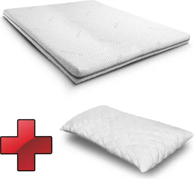 Produktbild von Kaltschaumtopper Supportho Premium Topper 120 x 200 cm H3, Höhe 8 cm, Härtegrad H3 mit antibakteriellem Bezug CloudComfort Basic Gel-Flocken Kissen 40 x 80 cm