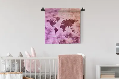 Produktbild von MuchoWow® Wandteppich Wandbehang Weltkarte - Rauchen - Zeitungen 60x60 cm Tapisserie Dekoration Wandtuch - Dekorationen - Wand Decke