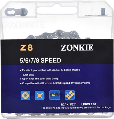 Productafbeelding van zonkie 5/6/7/8-speed fietsketting 1/2 x 3/32 inch 120 schakels