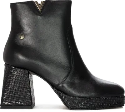 Produktbild von Damen Stiefeletten mit Blockabsatz, quadratischer Nase, 9 cm Absatzhöhe und 2,5 cm Plateau