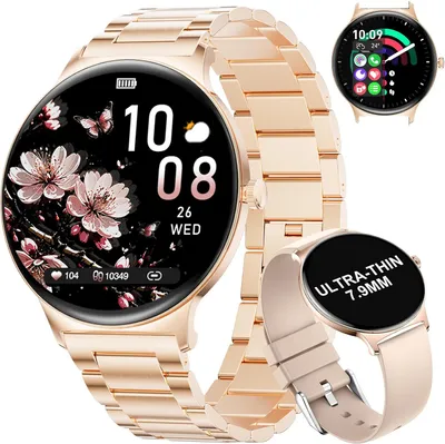 BENYAR SMART Damen Smartwatch 1.43" AMOLED, ultradünn, Bluetooth-Anrufe, 120+ Sportmodi, Frauengesundheit, IP68, Edelstahl/Silikonarmband