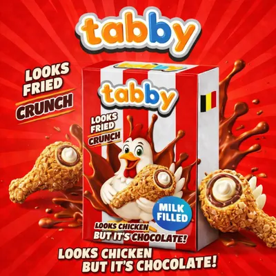 Produktbild von 1 x Tabby looks fried but its chocolate – crunch chocolate milk filled, Schoko-„Hähnchenteile“ mit Knusperhülle 48g + Heartforcards® Versandschutz