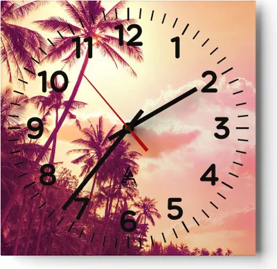 Produktbild von Wanduhr - Quadrat - Glasuhr - palme dschungel - 30x30cm - Schleichendes Uhrwerk - Lautlos - zum Aufhängen bereit - Dekoration Modern - Wanddekoration aus Glas - C4AC30x30-3994
