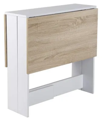 Produktbild von Esstisch Klapptisch mit Rollen und Ablagefläche Holz Weiß + Eichenfarbe 103 x 76 x 73,4 cm