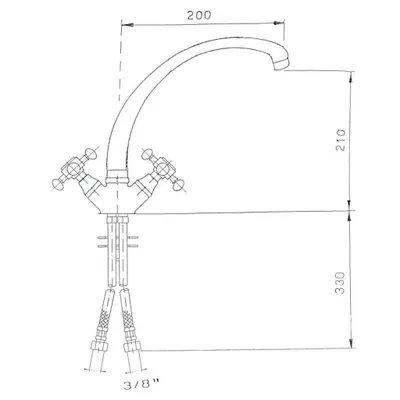 A technical drawing of a faucet with dimensions indicated.