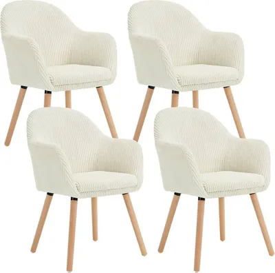 Produktbild von WOLTU 4×Esszimmerstuhl Armlehnstuhl, Polsterstuhl Modern aus Cord, Beige