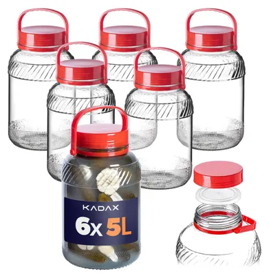Produktbild von KADAX Jar Glasbehälter 5L mit Deckel und Griff zum Einlegen von Kohl, 6 Stück