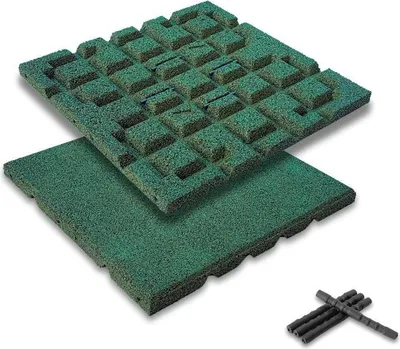 Immagine prodotto di set di 4 tappetini anticaduta bepco - (40x40cm, verde) - mattonelle in gomma ammortizzanti e antiscivolo, con 16x perni di collegamento, in gomma riciclata al 100%