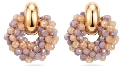 Produktbild von Beige und Lila Kristall Ohrringe Damen Statement Hängend Boho Handgefertigt Elegant Party Hochzeit Urlaub Leicht Ohrstecker