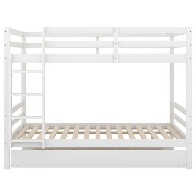 Zdjęcie produktu dla Łóżko piętrowe 140*200 cm, łóżko piętrowe z wysuwanym łóżkiem, stabilne schody, białe