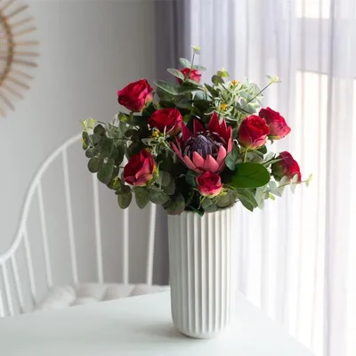 Dailygoods- Kunstblumen 3 Stück - Künstliche Seidenprotea - Kunstblumenstrauß - Dekoration - Hochzeitsmittelstücke