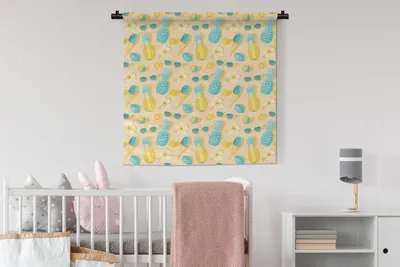 Produktbild von MuchoWow® Wandteppich Wandbehang Sommer - Muster - Ananas 90x90 cm Tapisserie Dekoration Wandtuch - Wandaufhänger