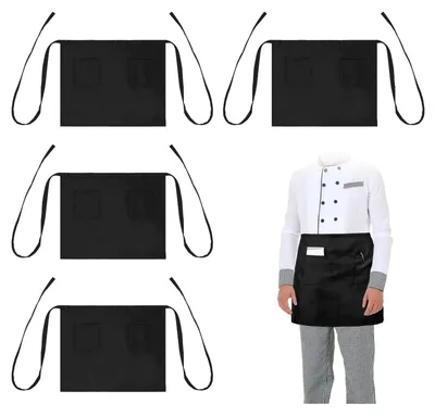 4er-Set Kellnerschürzen Schwarz, 60x40 cm, wasserdicht, 2 Taschen