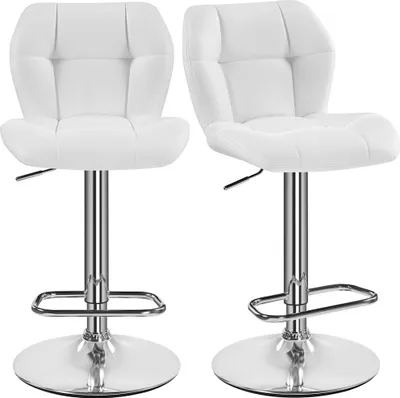 Produktbild von Yaheetech 2er Set Barhocker Barstühle Höhenverstellbar 360°Drehbar Küchenstühle mit Rückenlehne und Fußstütze, Barstuhl Kunstleder Sitzhöhe 62,5 cm - 84,5 cm für die Küche, Weiß