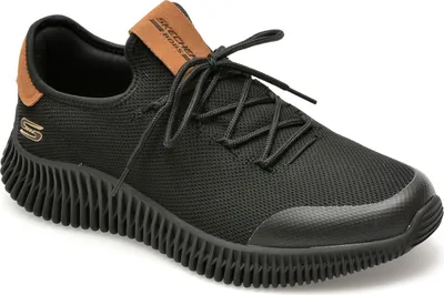 Produktbild von Skechers Herren Sneaker Bobs Geo-city Dapper 118173BBK, Schwarz, Textil, Memory Foam Einlegesohle, Maschinenwaschbar, Bungee-Schnürung, vegan, flexible Gummi-Traktionslaufsohle, 3,8 cm
