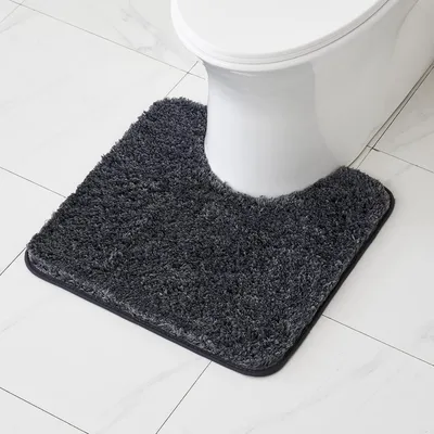 Image de Tapis de bain pour WC, forme en U, antidérapant, gris foncé, 50x50 cm, en microfibre