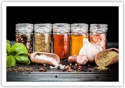 Produktbild von Poster - Poster ohne Rahmen - Gewürze Knoblauch Holz Salz - 100x70 cm - Wand Bild - Wanddeko - Wandbilder - Kunstposter - Wandposter - Bilder - Kunstdruck - Wandbild - P2XAA100x70-2896