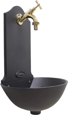 Produktbild von Gartenbrunnen für die Wand, Modell Malaga, mit poliertem Messing-Wasserhahn 303L für Haus und Garten