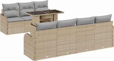 Immagine prodotto di Set da giardino composto da 8 pezzi, divano, colore beige, realizzato in rattan sintetico