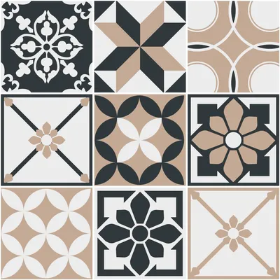 Obrázek produktu pro Samolepicí nálepky na obklady do kuchyně a koupelny – 9 nálepek s motivem cementových obkladů Azulejos Langoria – 9 nálepek o rozměrech 15 x 15 cm