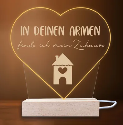 Produktbild von INDIGOS UG - LED Nachttischlampe - Herz - Spruch 4 - Valentinstag - Herz mit Spruch - Nachtlicht - 3D-LED-Lampe - Weihnachten, Geburtstag - Geschenk für Freund, Freundin, Familie - Liebe