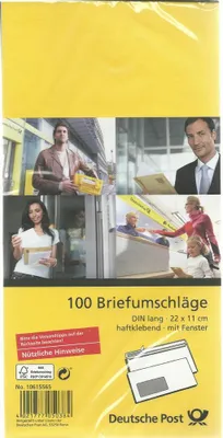 Produktbild von 100 Umschläge DIN lang - weiß - mit Fenster - haftklebend