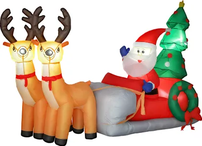 Image de Outsunny Père Noël gonflable de 2,1 m sur traîneau avec deux rennes, décoration de Noël gonflable avec lumières LED intégrées pour jardin, décoration intérieure et extérieure