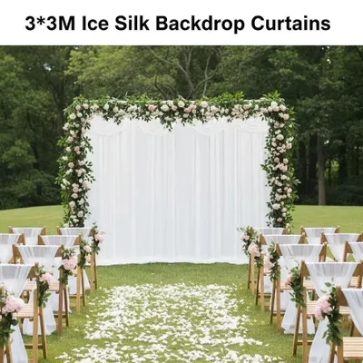 Image de Rideau en tissu soyeux - Décoration de scène, rideau de 3x3 mètres - Fond pour studio photo - Mariage et fêtes d'anniversaire - Blanc
