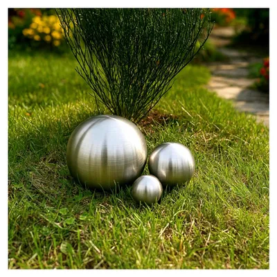 Produktbild von Set aus 3 Edelstahlkugeln Ø 5-8-12 cm Dekokugel aus gebürstetem Edelstahl
