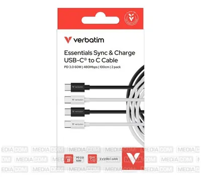 Obrázek produktu pro Verbatim 32391, 1 m, USB C, USB C, USB 2.0, 0,48 Gbit/s, Černá, Bílá