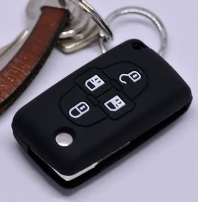 Produktbild von Auto Schlüssel Silikon Schutz Hülle Schwarz kompatibel mit Peugeot Ranch Partner 807 1007 Citroen C4 C8 4 Tasten Klappschlüssel