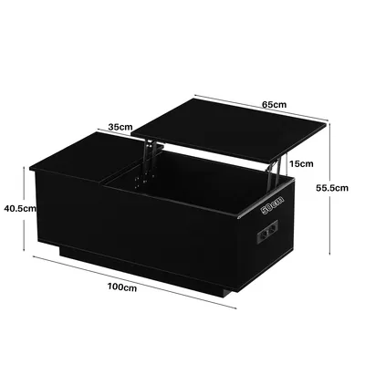 Image de CLIPOP Table basse,100x50x40.5cm Table basse haute brillance avec plan de travail relevable, avec espace de rangement,Noir