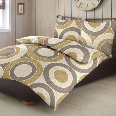 Produktbild von Traumschlaf Feinbiber Bettwäsche Kreise gold 240x220 cm + 2x 80x80 cm