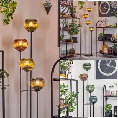 Produktbild von Cesaro Stehlampe aus Metall/Riffelglas, Schwarz/Kupfer/Blau/Grün, Fußschalter