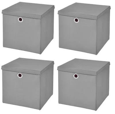 Produktbild von 4 Stück Hellgrau Faltbox 28 x 28 x 28 cm Aufbewahrungsbox faltbar mit Deckel