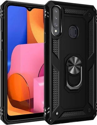 Produktbild von LaimTop Galaxy A20S Hülle, Hybrid Robuste Rüstung Drehbarer Ring Halter Ständer Dual Layer Hard PC + TPU Stoßfest Schutzhülle für Samsung Galaxy A20S Schwarz