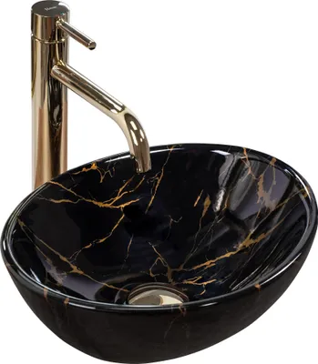 Zdjęcie produktu dla Umywalka nablatowa Rea Sofia Mini Black Marble Shiny