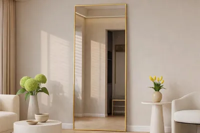Produktbild von BOURGH Ganzkörperspiegel AVILA 193x67cm - großer Standspiegel / Wandspiegel mit Rahmen in gold