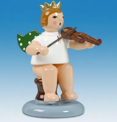 Produktbild von Holzfigur Engel sitzend mit Geige und Krone Höhe 6cm NEU
