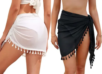 Produktbild von Großer Sarong - 2 Stück - Chiffon Strandtuch - Weich/Atmungsaktiv - Fransen - Einheitsgröße - Perfekt für Bikinis - Strandrock