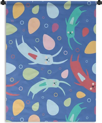 Produktbild von MuchoWow® Wandteppich Wandbehang Kaninchen - Pastell - Muster 90x120 cm Tapisserie Dekoration Wandtuch - Wanddeko