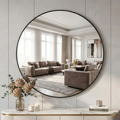Obrázek produktu pro Kulaté nástěnné zrcadlo - Nerozbitné sklo - Hliníkový rám - 90 cm