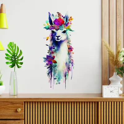 Lama mit Blumen in Aquarelloptik – Decords Wandtattoo, Produktansicht 1
