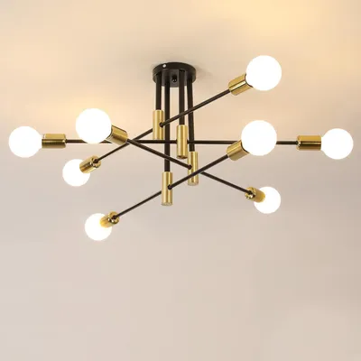 Zdjęcie produktu dla Lampa wisząca Toolight, 8 ramion, złota i czarna, gwint E27, średnica 90 cm, do kuchni – 8 ramion, kolor czarny